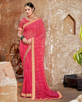 Vishal Prints Pink Chiffon Saree With Foil Print And Zari Border