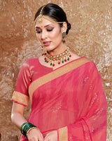 Vishal Prints Pink Chiffon Saree With Foil Print And Zari Border