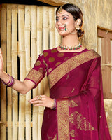 Vishal Prints Maroon Chiffon Saree With Foil Print And Zari Border
