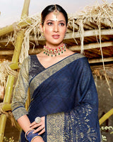 Vishal Prints Dark Blue Chiffon Saree With Foil Print And Zari Border