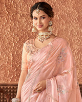 Vishal Prints Burning Sand Designer Organza Saree With Embroidery Diamond Work And Core Piping