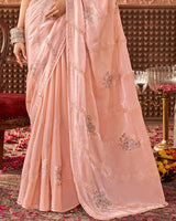 Vishal Prints Burning Sand Designer Organza Saree With Embroidery Diamond Work And Core Piping