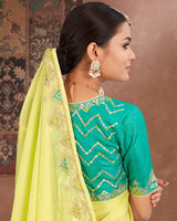 Vishal Prints Pastel Yellow Designer Organza Saree With Embroidery Diamond Work And Core Piping