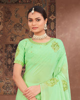 Vishal Prints Pastel Sage Green Designer Organza Saree With Embroidery Diamond Work And Core Piping