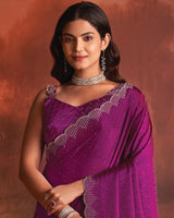 Vishal Prints Dark Magenta Designer Fancy Satin Saree With Diamond Work And Cut Work Border