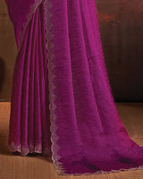 Vishal Prints Dark Magenta Designer Fancy Satin Saree With Diamond Work And Cut Work Border