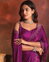 Vishal Prints Dark Magenta Designer Fancy Satin Saree With Diamond Work And Cut Work Border