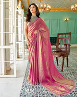 Vishal Prints Rust Designer Satin Saree With Diamond Work And Cut Work Diamond Border