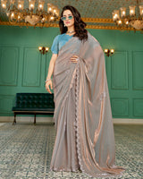 Vishal Prints Star Dust Brown Designer Satin Saree With Diamond Work And Cut Work Diamond Border