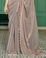 Vishal Prints Star Dust Brown Designer Satin Saree With Diamond Work And Cut Work Diamond Border