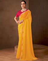Vishal Prints Dark Orange Designer Satin Saree With Diamond Work And Cut Work Diamond Border
