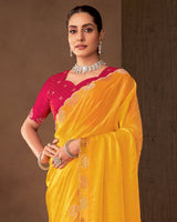 Vishal Prints Dark Orange Designer Satin Saree With Diamond Work And Cut Work Diamond Border