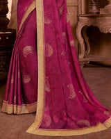 Vishal Prints Maroon Chiffon Saree With Foil Print And Zari Border