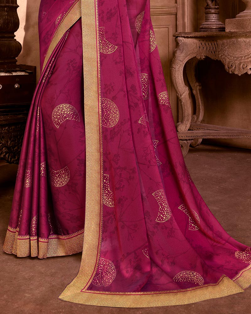 Vishal Prints Maroon Chiffon Saree With Foil Print And Zari Border