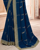 Vishal Prints Navy Blue Chiffon Saree With Foil Print And Zari Border