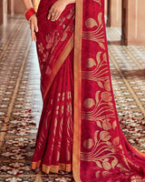 Vishal Prints Chili Red Printed Georgette Saree With Foil Print And Zari Border