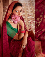 Vishal Prints Wine Red Printed Georgette Saree With Foil Print And Zari Border