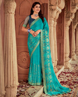 Vishal Prints Persian Green Printed Georgette Saree With Foil Print And Zari Border