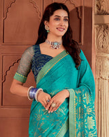 Vishal Prints Persian Green Printed Georgette Saree With Foil Print And Zari Border