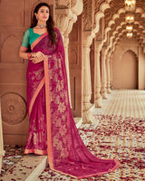 Vishal Prints Purple Red Printed Georgette Saree With Foil Print And Zari Border