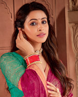 Vishal Prints Purple Red Printed Georgette Saree With Foil Print And Zari Border