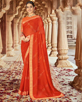 Vishal Prints Flame Orange Printed Georgette Saree With Foil Print And Zari Border