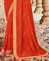 Vishal Prints Flame Orange Printed Georgette Saree With Foil Print And Zari Border