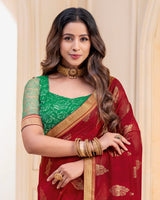 Vishal Prints Dark Burgundy Georgette Saree With Foil Print And Zari Border