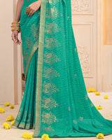 Vishal Prints Persian Green Georgette Saree With Foil Print And Zari Border