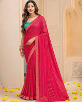 Vishal Prints Raspberry Pink Georgette Saree With Foil Print And Zari Border