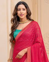 Vishal Prints Raspberry Pink Georgette Saree With Foil Print And Zari Border