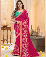 Vishal Prints Violet Red Georgette Saree With Foil Print And Zari Border