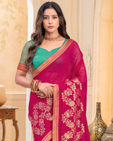 Vishal Prints Violet Red Georgette Saree With Foil Print And Zari Border