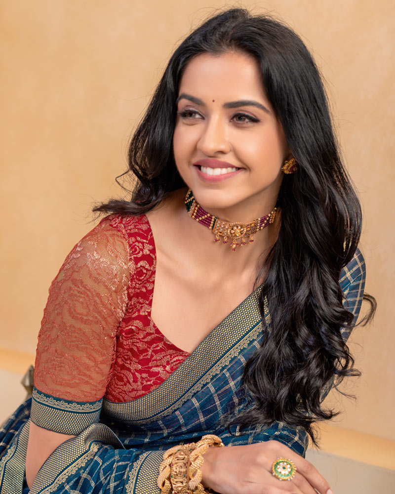 Vishal Prints Dark Navy Blue Georgette Saree With Foil Print And Zari Border