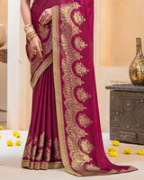 Vishal Prints Wineberry Georgette Saree With Foil Print And Zari Border