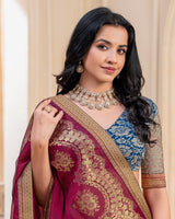 Vishal Prints Wineberry Georgette Saree With Foil Print And Zari Border