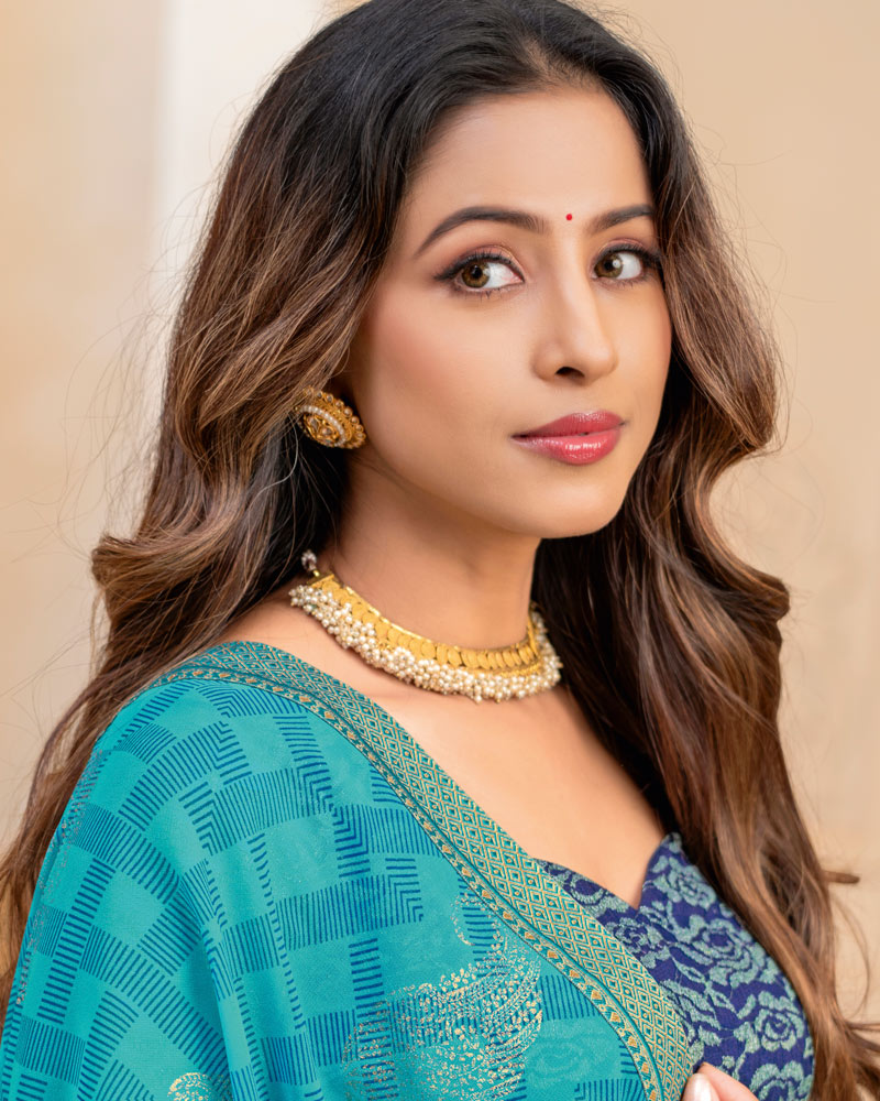 Vishal Prints Pacific Blue Georgette Saree With Foil Print And Zari Border