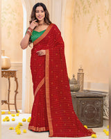 Vishal Prints Scarlet Red Georgette Saree With Foil Print And Zari Border