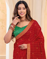 Vishal Prints Scarlet Red Georgette Saree With Foil Print And Zari Border