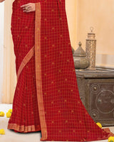 Vishal Prints Scarlet Red Georgette Saree With Foil Print And Zari Border