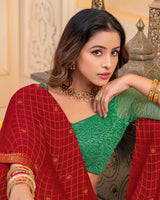 Vishal Prints Scarlet Red Georgette Saree With Foil Print And Zari Border