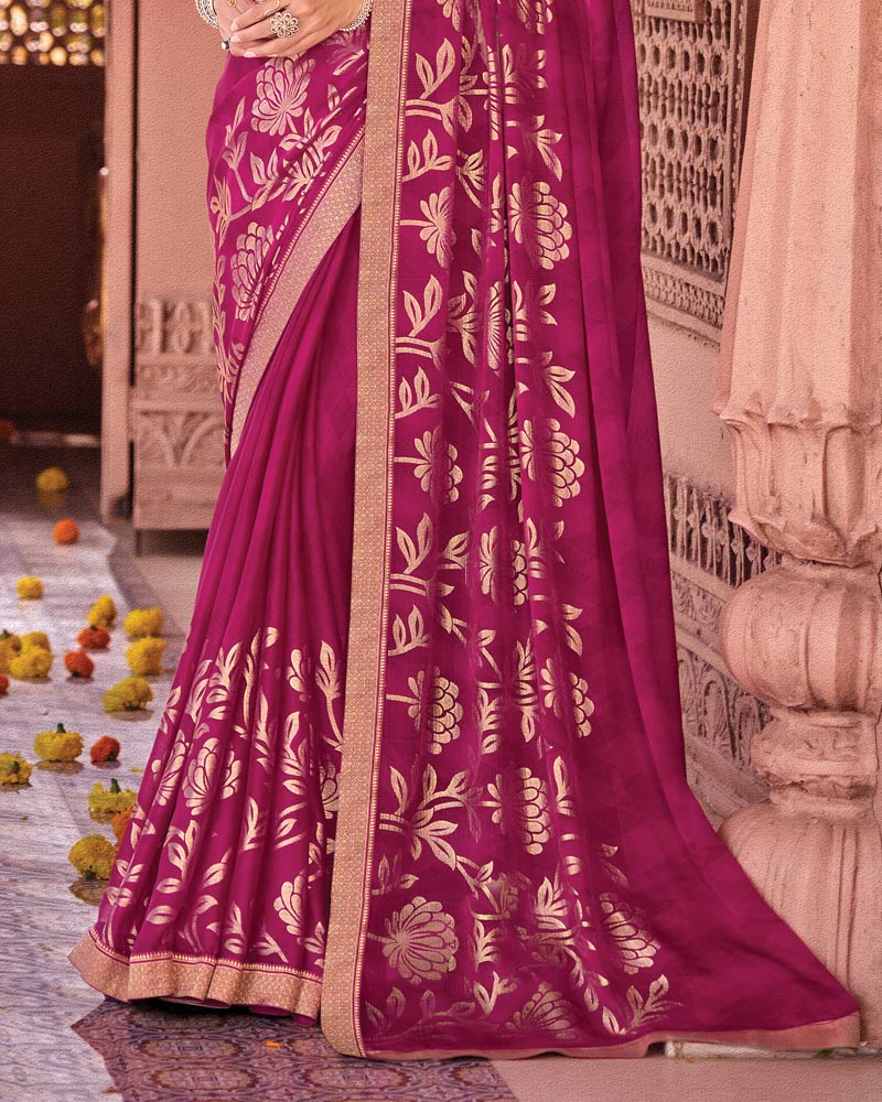 Vishal Prints Purplish Red Designer Georgette Saree With Foil Print And Zari Border