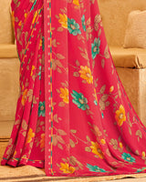 Vishal Prints Red Pink Printed Georgette Saree With Fancy Border