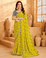Vishal Prints Olive Yellow Printed Georgette Saree With Fancy Border