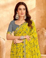 Vishal Prints Olive Yellow Printed Georgette Saree With Fancy Border