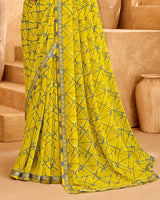 Vishal Prints Olive Yellow Printed Georgette Saree With Fancy Border