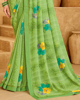 Vishal Prints Olivine Green Printed Georgette Saree With Fancy Border