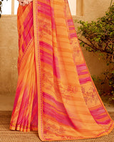 Vishal Prints Saffron Color Printed Georgette Saree With Fancy Border