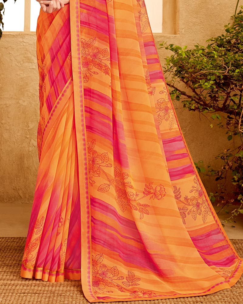 Vishal Prints Saffron Color Printed Georgette Saree With Fancy Border