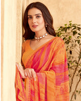 Vishal Prints Saffron Color Printed Georgette Saree With Fancy Border
